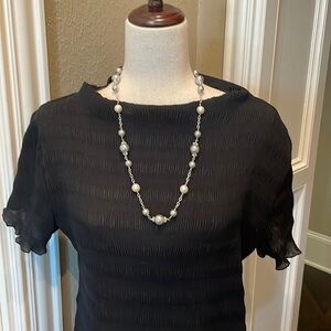 Pearl and Rhinestone Necklace Silver/Gray/White 27"